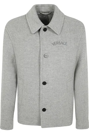 VERSACE Jakke, Herre, Grå, XL, Uld, Solid Wool Blouson med Broderi
