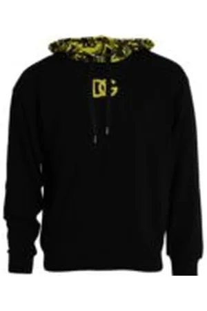 Dolce & Gabbana Sweathshirts & Hoodies, Herre, Sort, 4XL, Bomuld, Gul Logo Bomuld Hættetrøje