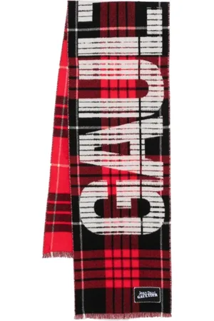 Jean Paul Gaultier Tilbehør, Dame, Flerfarvet, ONE SIZE, Uld, Rød Sort Hvid Tartan Uldtørklæde