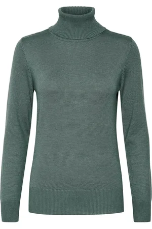 Saint Tropez Strik, Dame, Grøn, XL, Blød Rullekrave Strik, Sagebrush Melange
