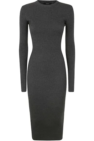 WARDROBE.NYC Kjole, Dame, Sort, M, Uld, Kul Ribbet Langærmet Kjole