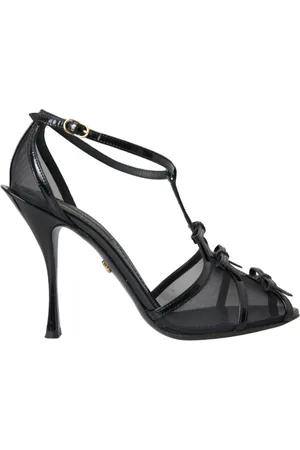 Dolce & Gabbana Sko, Dame, Sort, 38 EU, Læder, Sort Mesh T-Strop Højhælede Sandaler