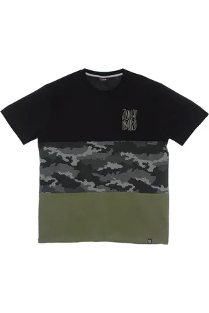 DOLLY NOIRE Top, Herre, Flerfarvet, XL, Bomuld, Camo sektion t-shirt sort/oliven