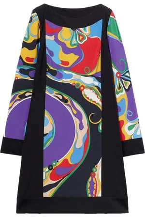 Emilio Pucci Kjole, Dame, Flerfarvet, 2XS, Lilla Abstrakt Mønster A-Line Kjole