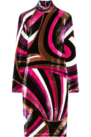 Emilio Pucci Kjole, Dame, Flerfarvet, XS, Fuchsia Velvet Abstrakt Mønster Kjole