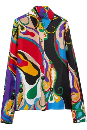 Emilio Pucci Bluser & Skjorter, Dame, Flerfarvet, XS, Grafisk Print Silkeskjorte Lilla
