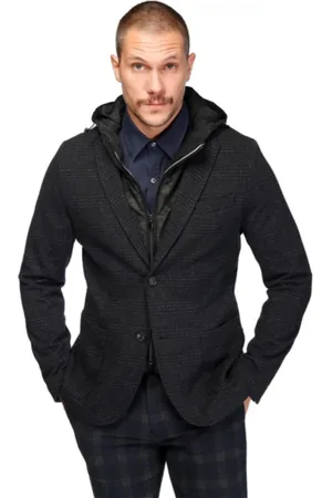 Masons Jakke, Herre, Blå, 2XL, Bomuld, 2-i-1 Blazer med aftagelig hætte