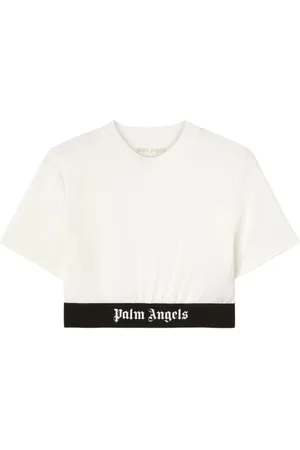 Palm Angels Top, Dame, Hvid, S, Bomuld, Logo Underband Crew Neck T-shirt
