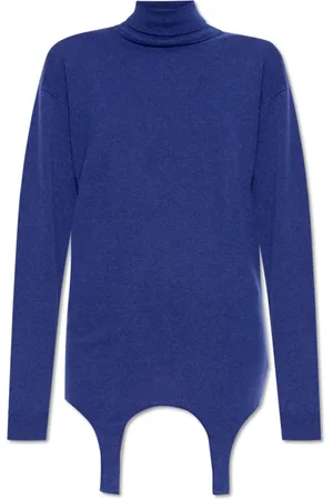 Saint Laurent Strik, Dame, Blå, XS, Cashmere, Sweater med strømpebånd