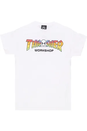 Thrasher Top, Herre, Hvid, L, Bomuld, Hvid Herre Tee med Tilpasset Logo