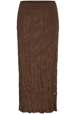 Heartmade Nederdel, Dame, Brun, L, Silke Chokoladebrun Krøllet Nederdel