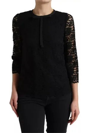 Dolce & Gabbana Bluser & Skjorter, Dame, Sort, S, Sort Blomstret Bluse Top