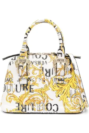 VERSACE Taske, Dame, Hvid, ONE SIZE, Uld, Barok Print Håndtaske med Logo Spænder