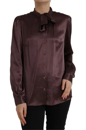 Dolce & Gabbana Bluser & Skjorter, Dame, Brun, S, Silkebluse Top med knaplukning
