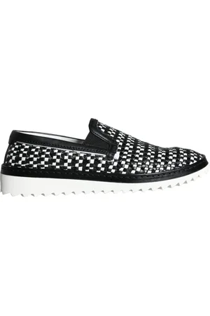Dolce & Gabbana Sko, Herre, Sort, 41 1/2 EU, Læder, Sort Hvid Vævet Loafers Sko