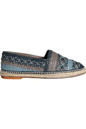 Dolce & Gabbana Sko, Herre, Blå, 42 EU, Læder, Blå Grå Vævet Læder Espadrilles Sko