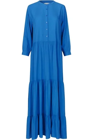 Lollys Laundry Kjole, Dame, Blå, M, Blå Maxi Kjole med Lange Ærmer