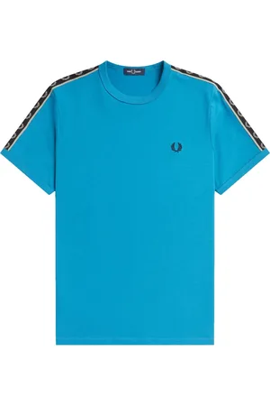Fred Perry Top, Herre, Blå, M, Bomuld, Retro Laurel Tape Ringer T-Shirt
