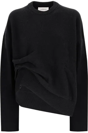LANEUS Strik, Dame, Sort, 2XS, Uld, Asymmetrisk Crewneck Sweater
