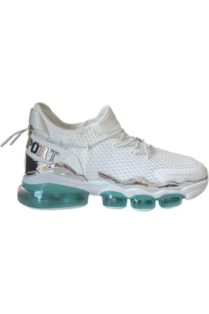 Philipp Plein Sko, Herre, Hvid, 46 EU, Læder, Lysblå Mesh Runner Sneaker