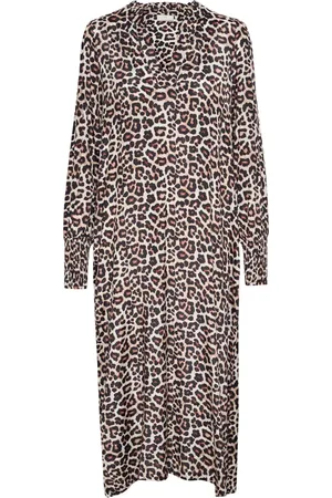 Kaffe Kjole, Dame, Brun, S, Abstrakt Leo Print Kjole