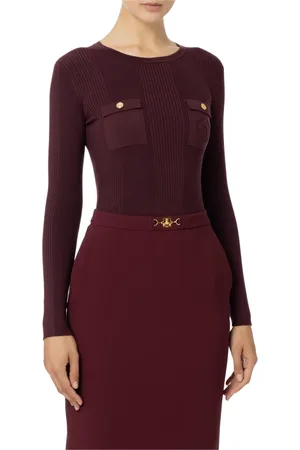 Elisabetta Franchi Top, Dame, Rød, L, Ribstrikket sweater med lange ærmer