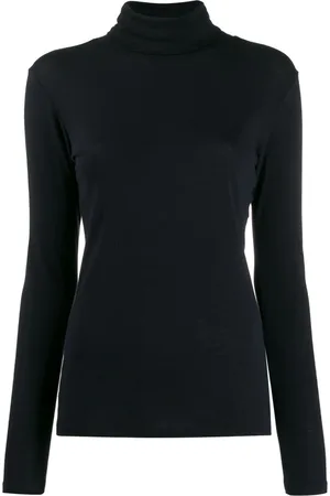 Majestic Strik, Dame, Blå, M, Bomuld, Navy Roll Neck Sweater