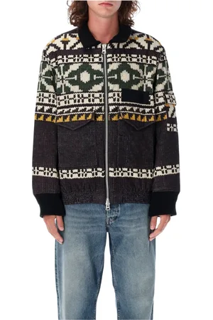 SACAI Sweathshirts & Hoodies, Herre, Flerfarvet, M, Bomuld, Mønstret Strikjakke Sort Grøn