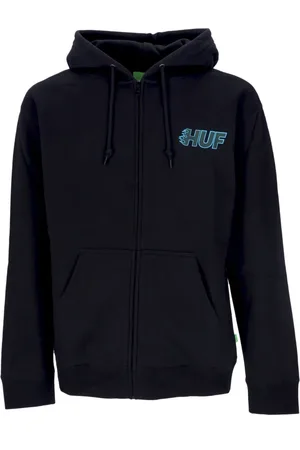 Huf Sweathshirts & Hoodies, Herre, Sort, L, Uld, Sort fuld lynlås hættetrøje med logo
