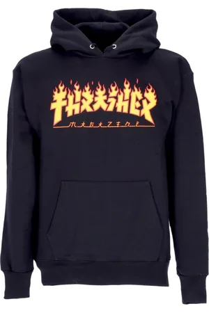 Thrasher Sweathshirts & Hoodies, Herre, Sort, L, Bomuld, Godzilla Flame Hood Herre Hoodie