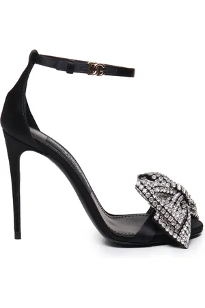 Dolce & Gabbana Sko, Dame, Sort, 39 1/2 EU, Satin, Sort Satin Ankelrem Sandaler med Rhinestone Bue