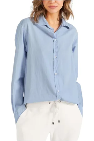 Juvia Bluser & Skjorter, Dame, Blå, XS, Bomuld, Blå Bomuld Poplin Skjorte Knap Front