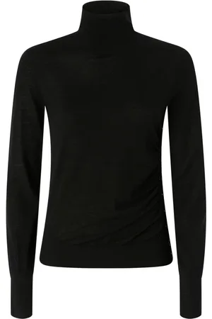 Pinko Strik, Dame, Sort, L, Uld, Ribstrikket rullekrave sweater