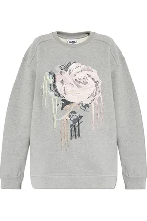 Ganni Sweathshirts & Hoodies, Dame, Grå, S/M, Bomuld, Sweatshirt med broderi