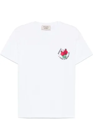 ALESSANDRO ENRIQUEZ Top, Dame, Hvid, S, Bomuld, Broderet Slogan Crew Neck T-shirt