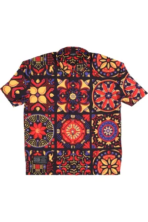 DOLLY NOIRE Skjorte, Herre, Flerfarvet, S, Polyester, Rød Majolica Mønster Oversize Skjorte