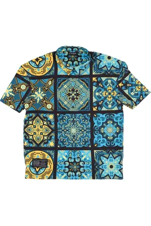 DOLLY NOIRE Skjorte, Herre, Flerfarvet, S, Polyester, Blåt mønster Oversize kortærmet skjorte