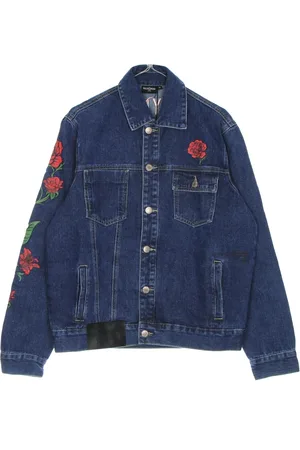 DOLLY NOIRE Jakke, Herre, Blå, M, Denim, Rød Forårs Klassisk Denim Jakke