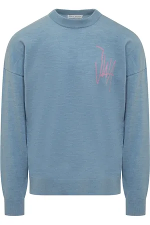 J.W.Anderson Strik, Herre, Blå, S, Uld, Jacquard Crewneck Sweater