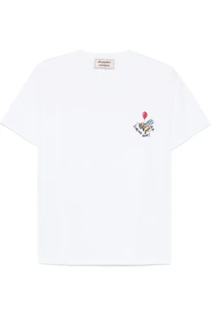 ALESSANDRO ENRIQUEZ Top, Dame, Hvid, S, Bomuld, Broderet slogan rund hals t-shirt
