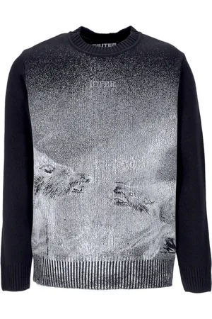 IUTER Strik, Herre, Sort, M, Bomuld, Sort Crewneck Sweater med Ribbed Detaljer
