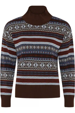 Skovhuus Strik, Dame, Flerfarvet, L, Jacquard Turtleneck Pullover Bluse Chestnut