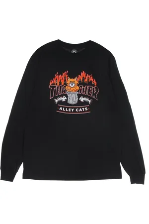Thrasher Top, Herre, Sort, S, Bomuld, Sort langærmet rund hals T-shirt