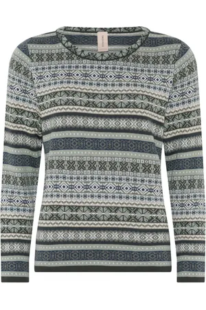 Skovhuus Strik, Dame, Grøn, XL, Uld, Jaquard Pullover Bluse med O-Neck