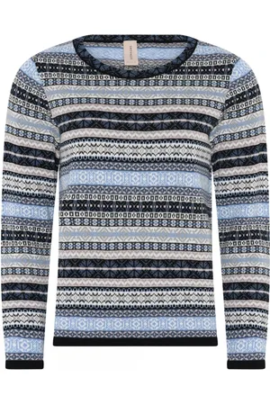 Skovhuus Strik, Dame, Flerfarvet, S, Uld, Jaquard Pullover Bluse Sort/Blå