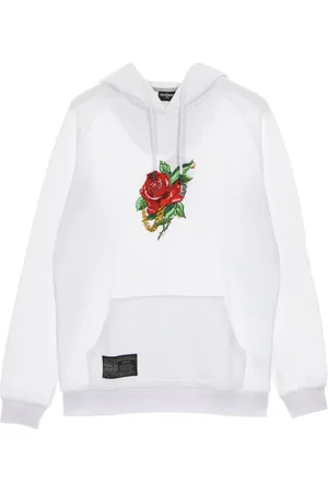 DOLLY NOIRE Sweathshirts & Hoodies, Herre, Hvid, XL, Bomuld, Rosa hættetrøje med justerbar snorhætte