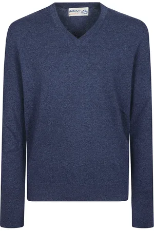 BALLANTYNE Strik, Herre, Blå, M, Klassisk V-hals sweater