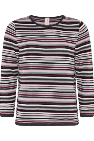 Skovhuus Strik, Dame, Flerfarvet, 2XL, Bomuld, Stribet 3/4 Ærme Pullover Bluse Grå/Bourg