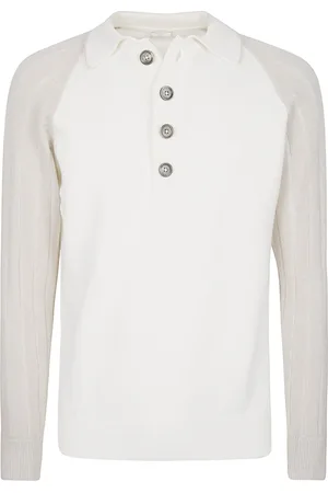 ELEVENTY Strik, Herre, Hvid, L, Cashmere, Cashmere Polo Sweater med Raglanærmer