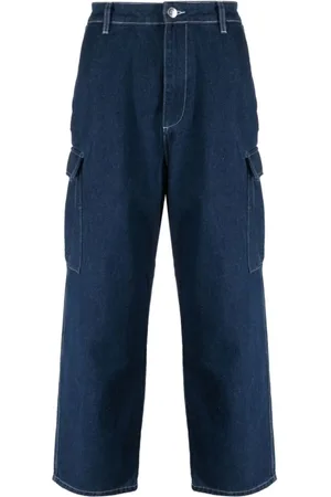 Pop Trading Company Jeans, Herre, Blå, L, Bomuld, Blå Cargo Jeans Logo Broderet